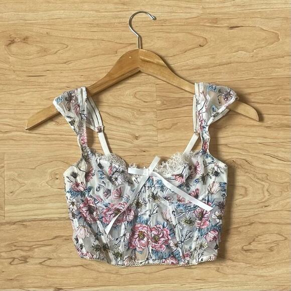 Victoria’s Secret Dream Angels Corset Multicolored Florals & White Lace Trim - Picture 2 of 9